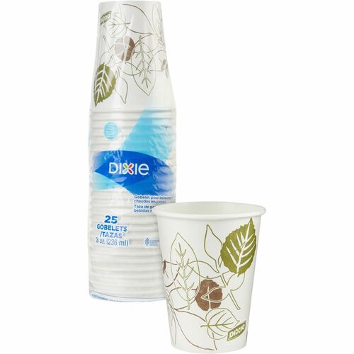 Dixie Foods Hot Cups, Polylined, 8oz, 25/PK, Pathways/White-DXE2338WS