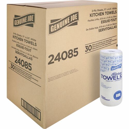 Genuine Joe Towel Roll,Paper,2-Ply,9"x4.5",170Shts,30/CT,White-GJO24085