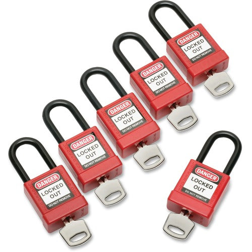 SKILCRAFT Keyed-Alike Lockout Padlocks,3/4"Wx1/2"Dx1-1/2"H,6/PK, Red