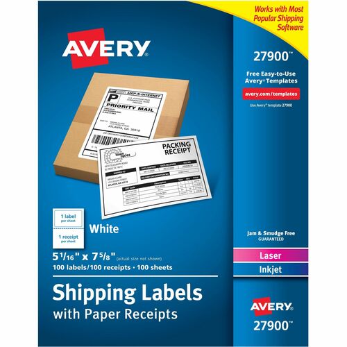 Avery Paper Receipt Shipping Labels, 5-1/16"x7-5/8", 100/BX, WE