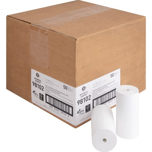Business Source Thermal Paper Rolls, 4-3/8"x127', 50RL/CT, White
