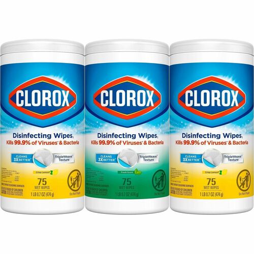 Clorox Company Disinfecting Wipes, Bleach-free, 75/Canister, 3/PK, White