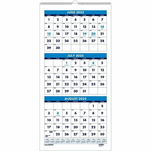 House Of Doolittle Academic 3Mth Wall Calendar, 14Mth June-July, 8"x17", TL-HOD3645