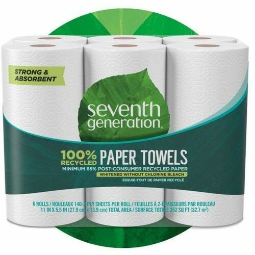 Seventh Generation Recycled Paper Towels, 2-Ply, 156Shts, 24/CT, White