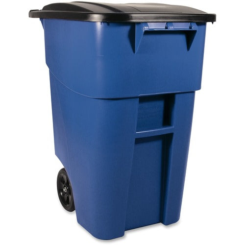 Rubbermaid Commercial Products Brute Container, Mobile, w/Lid, 50Gal, Blue