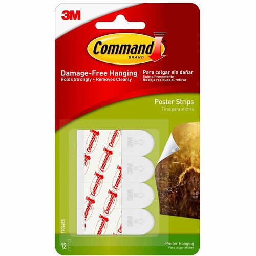 3M Poster Strips, Removable Adhesive, 5/8", 1-3/4", 12/PK, WE