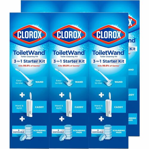 Clorox Company Toilet Wand Starter Kit, 6 Disposable Heads, 6/CT, BE/WE
