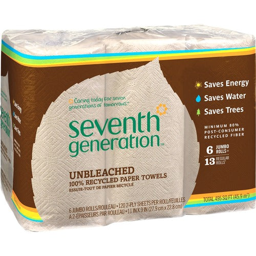 Seventh Generation Jumbo Paper Towel,2-Ply,120Shts/Roll,6RL/PK,4PK/CT,NL