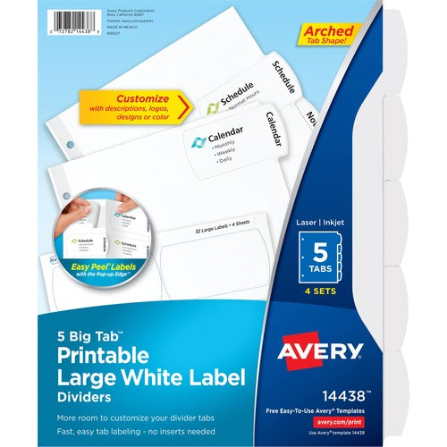 Avery Dividers with Big Tabs, Easy Peel, 5-Tab/ST, 4 Sets/PK, WE