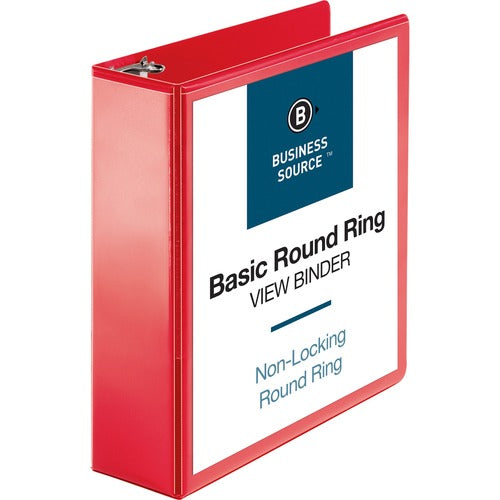 Business Source View Binder, Round Ring, 3", Red