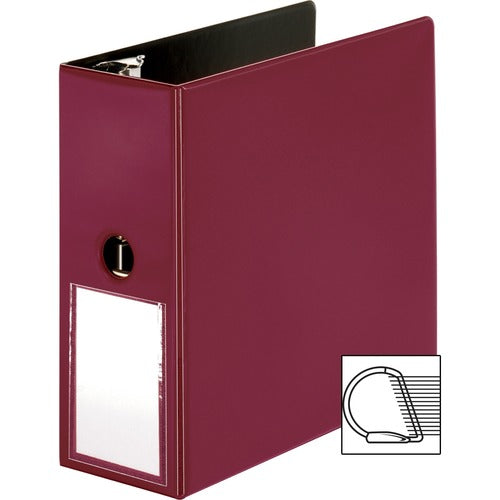Business Source Binder w/Label Holder, Slanted D-Ring, 5" Cap, Burgundy