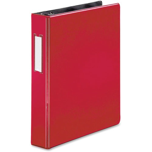 Business Source Binder w/Label Holder, Slanted D-Ring, 1-1/2" Cap, Red