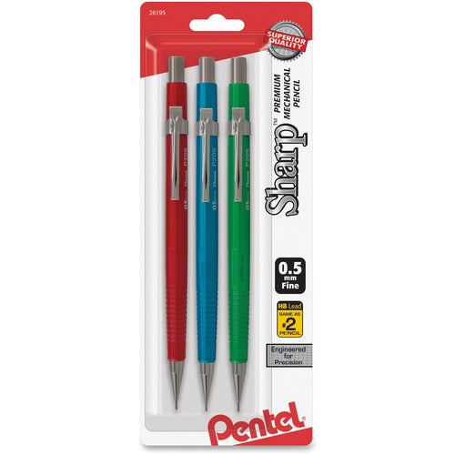 Pentel Mechanical Drafting Pencil, .5mm, 3/PK, Ast
