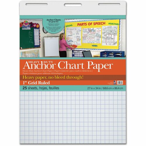 Pacon Anchor Chart Paper, 1" Grid Rld, 27"x34", 25Shts, 4/CT, WE