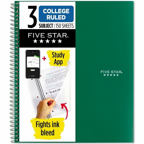 Mead Notebook, 3-Subject, Spiral, 8-1/2"x11-1/2", Green