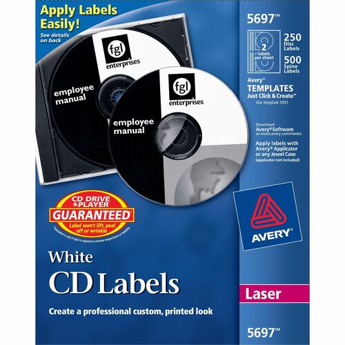 Avery CD/DVD Labels, Laser, 250/PK, White