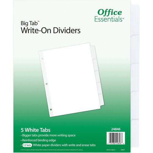 Avery Write-On Dividers, 5-Tabs, 12ST/PK, 4/CT, White