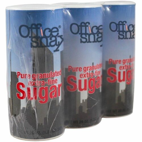 Office Snax Extra-Fine Sugar, 20oz. Canister, 3/PK, Blue