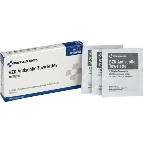 First Aid Only, Inc Antiseptic Wipes w/BZK, 10/BX, White-FAO12018