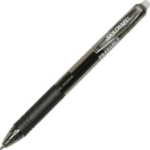 SKILCRAFT Gel Stick Pen, Erasable, 0.7mm, Transparent Barrel, BK