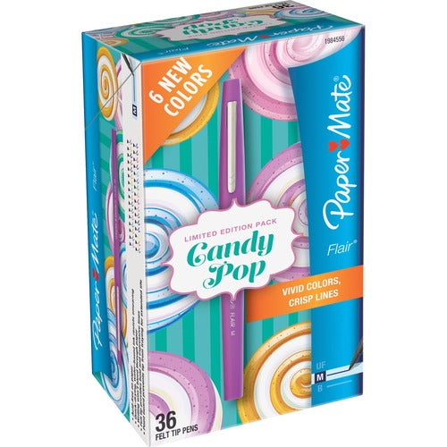 Paper Mate Felt Tip Pen, Med Pt, 36/BX, Candy Pop, Ast