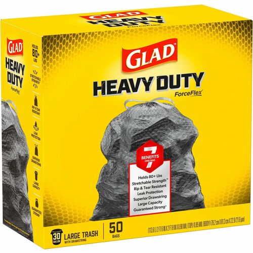 Clorox Company Trash Bags, Drawstring, 30 Gal, 0.90mil, 50/BX, Black