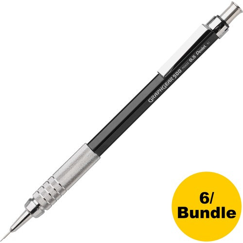 Pentel Graphgear 500 Pencils, Refillable, .5mm, 6/BD, Black
