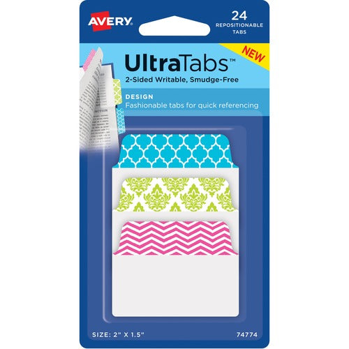 Avery Tabs, Ultra, 2-sided, 2"x1-1/2", 24/PK, Blue/Green/Pink
