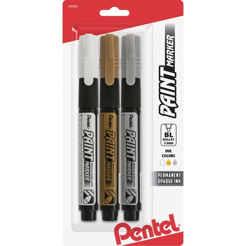Pentel Paint Marker, Opaque Ink, Medium Bullet Tip, 3/PK, Assorted