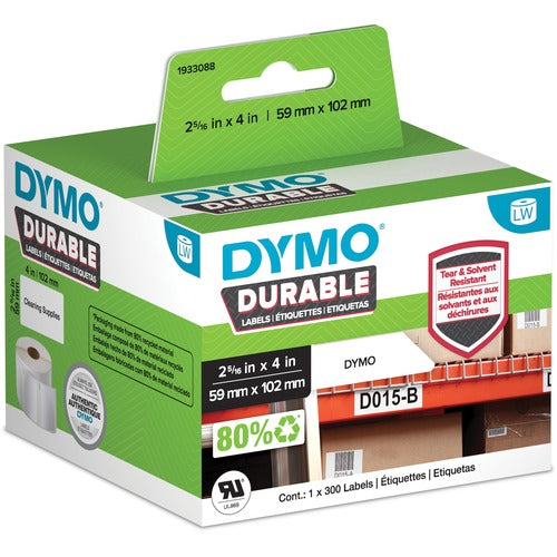 Dymo Labels, LW, Durable, 300 Labels, 4"Wx2-5/16"H, White-DYM1933088