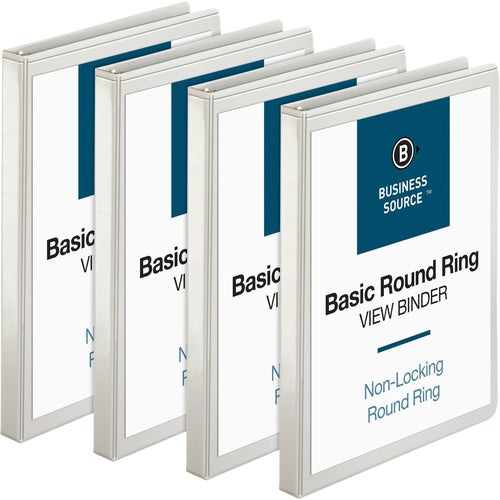 Business Source View Binders, w/2 Inside Pockets, 1/2" Cap, 4/BD, White