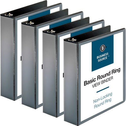 Business Source View Binder, w/ 2 Inside Pockets, 2" Capacity, 4/BD, Black