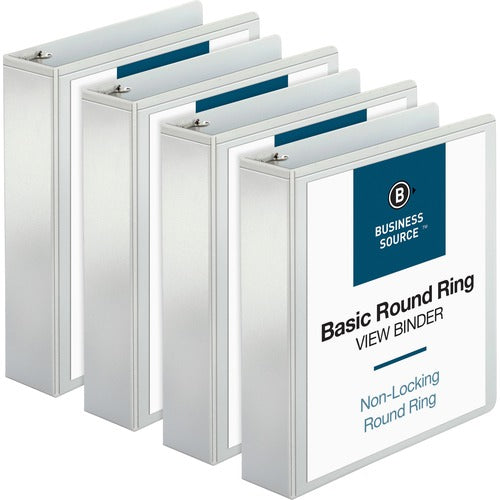 Business Source View Binder, w/ 2 Inside Pockets, 2" Capacity, 4/BD, White