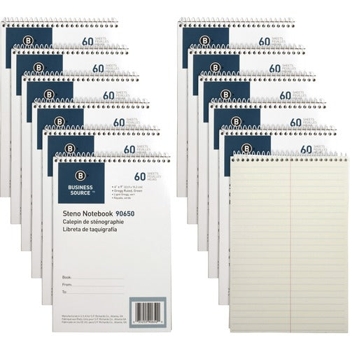 Business Source Steno Notebooks, Gregg Ruled, 60 Sheets, 6"x9", 12/PK, Green