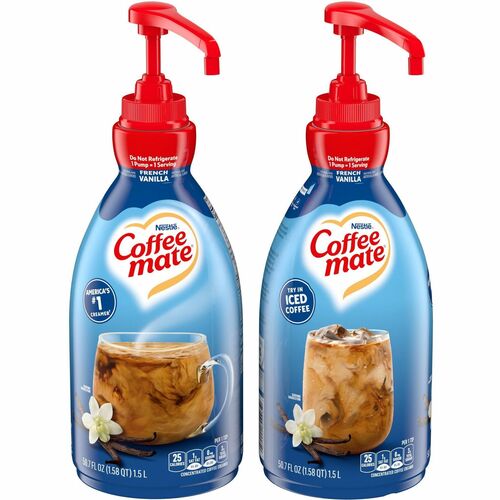 Nestle USA Creamer, Liquid, Pump Bottle, 1.5L, 2/CT, French Vanilla