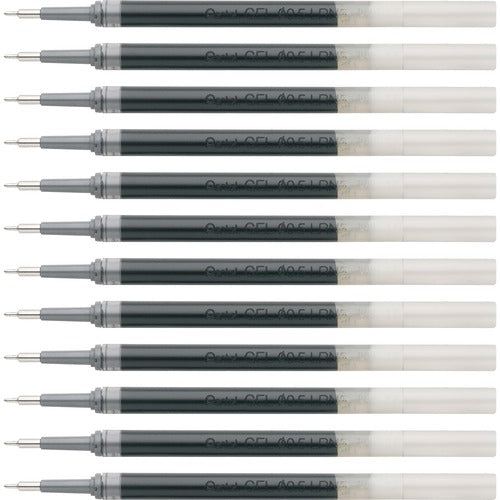 Pentel Gel Pen Refills, f/EnerGel, 0.5mm, Needle Tip, 12/BX, BK Ink