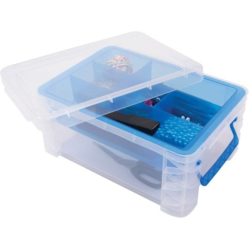 Advantus Corp. Divided Storage Box, 10-3/10"Wx14-1/4"Lx6-1/2"H, Clear/Blue
