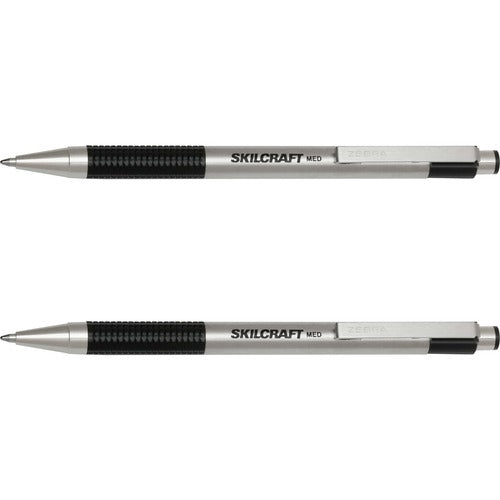 SKILCRAFT Ballpoint Pens, Stainless Steel Barrel, 1.0mm, 2/PK, BK Ink