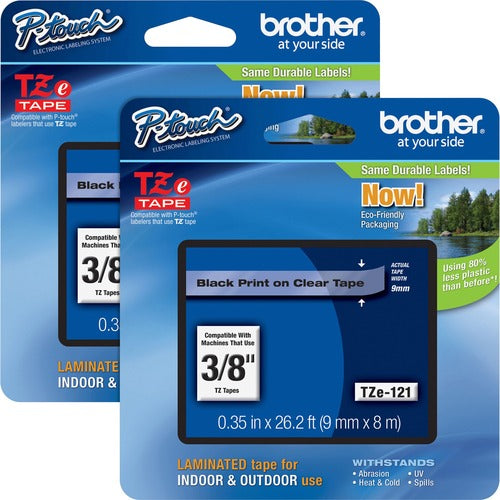 Brother Tape Cartridge, Laminated, f/P-Touch 8m, 3/8", 2/BD, BK/CL