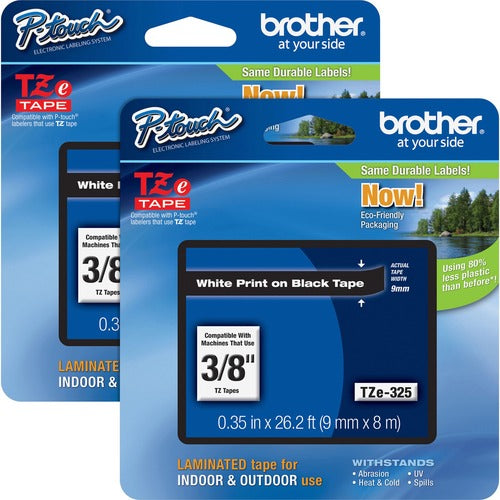 Brother Tape Cartridge, Laminated, f/P-Touch 8m, 3/8", 2/BD, WE/BK