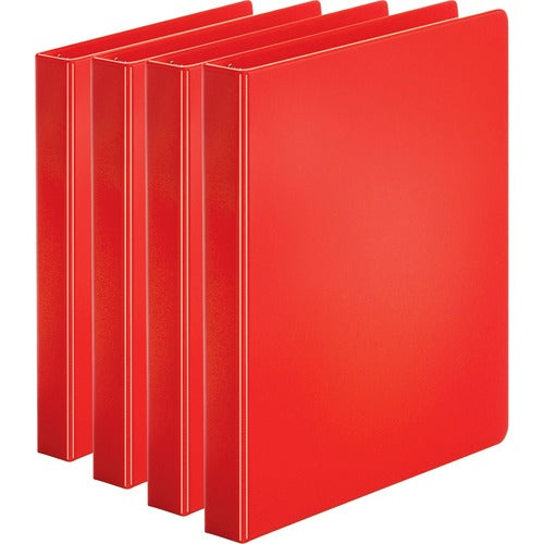 Business Source Binder, Round Rings, 1" Cap, 8-1/2"x11", 4/BD, Red