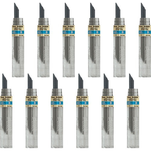Pentel Hi-Polymer Lead, 0.7 mm, Medium, B, Black, 12/Tube, 12/BX