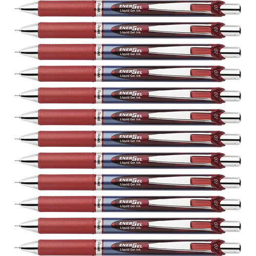 Pentel Gel Pen,Retractable/Refillable,Metal Tip,0.7mm,12/BX,RD Ink