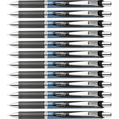 Pentel Gel Pen,Retractable/Refillable,Metal Tip,0.7mm,12/BX,BK Ink