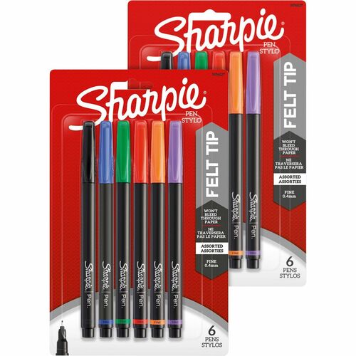 Newell Brands Sharpie Pens,Perm,Fine Point,6/PK,2PK/BD,BK/RD/BE/GN/OE/VT