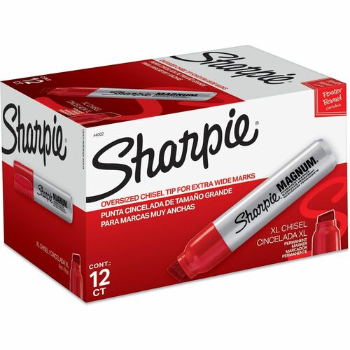 Newell Brands Sharpie Marker,Permanent,Magnum,Jumbo Chisel Pt,12/BX,Red
