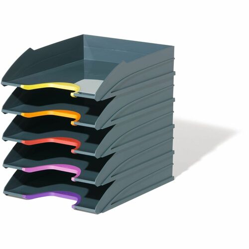 Durable Office Products Letter Trays, 10"Wx12-4/5"Dx2-1/2"H, 5/ST, Anthracite Gray