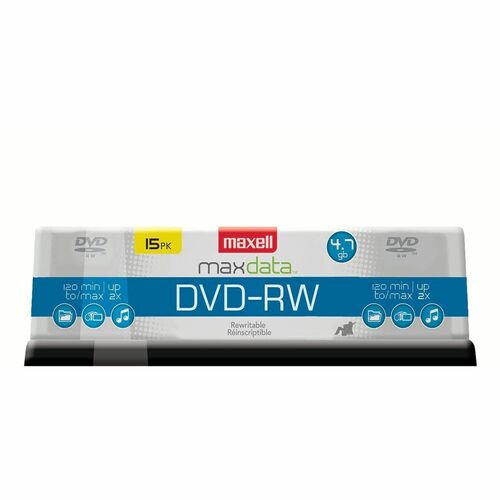Maxell DVD-RW, Spindle, Branded, 2X, 4.7GB, 15/PK, Gold