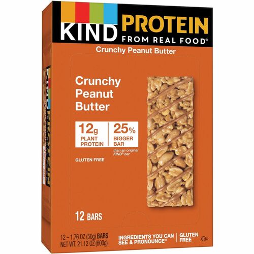 Kind LLC dba Kind Snacks Snack Bars, 12g Protein, Peanut Butter, 1.76oz, 12/BX