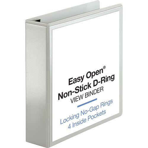 Business Source View Binder, Locking D-Ring, 2" Capacity, Letter, White